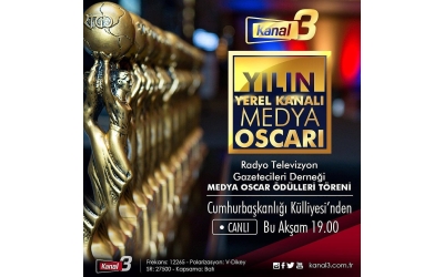 KANAL3 TV 'na, Radyo Televizyon Gazeticileri Derneğince Yılın Yerel Medya Kanalı Oskarı ödülü verilmiştir.