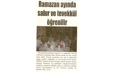 Ramazan ayında sabır ve tevekkül öğrenilir - Kurtuluş Gazetesi -19.Eylül.2008