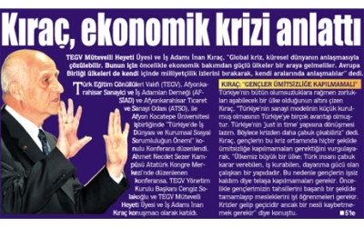 'Kıraç ekonomik krizi anlattı - Gazete3 - 09.05.2009',