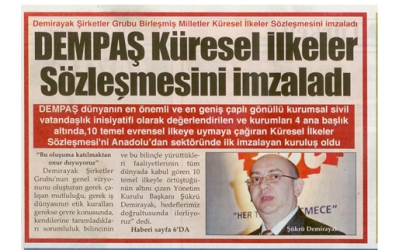 'DEMPAŞ Küresel İlkeler Sözleşmesini İmzaladı - Türkeli Gazetesi - 24.07.2008