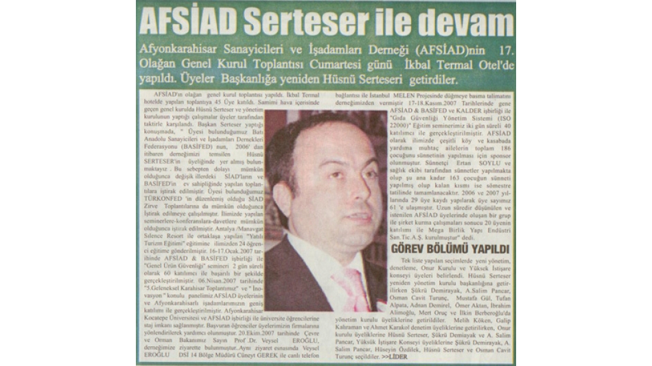 AFSİAD Serteser ile devam - Lider Gazetesi - 28.Ocak.2008